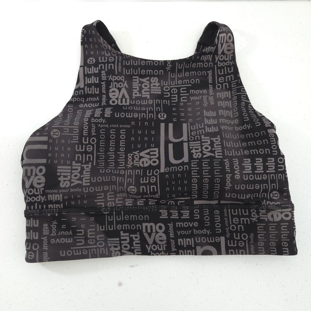 Lululemon Women's Energy High-Neck Longline Sports Bra In Ombre Black Multi
